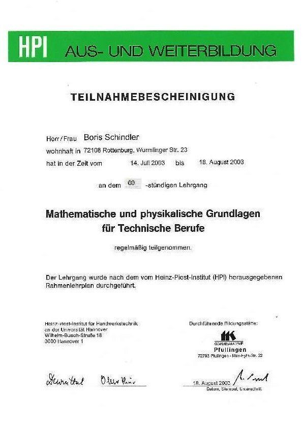 Zertifikat Mathematische Grundlagen