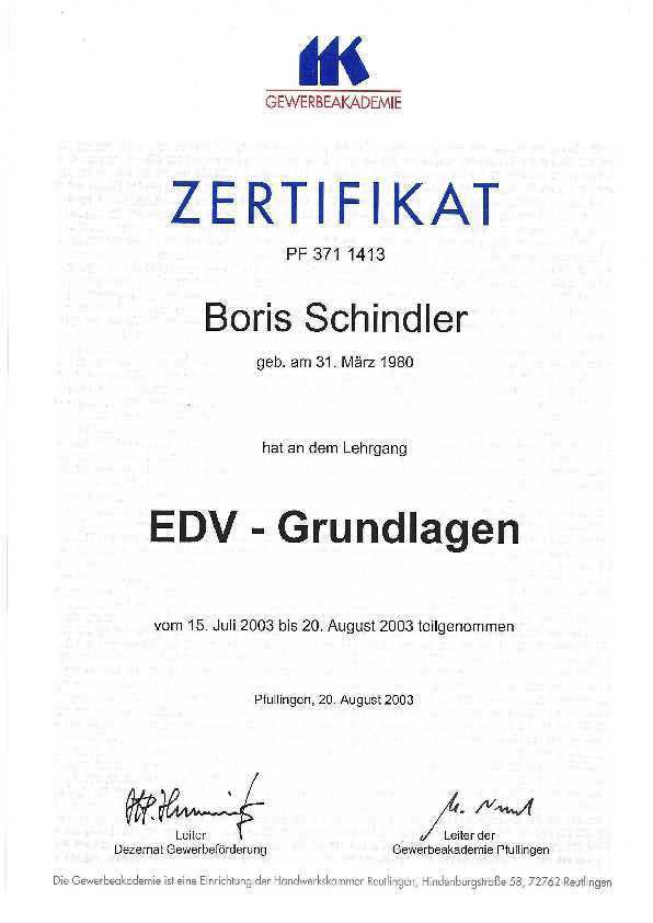 Zertifikat EDV Grundlagen